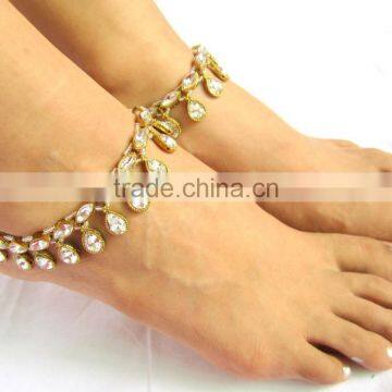 GOLD tone crystal HANDMADE PAYAL Anklets pair