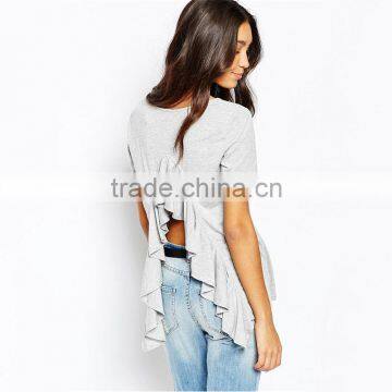 Girls Short Sleeve Plain New Design Frill Back t Shirts, Frill Back t Shirts Wholesale Cheap. photo-3