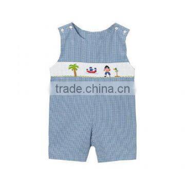 Navy Gingham Smocked Pirate Shortall