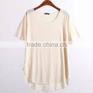 Wholesale Custom Summer Soft Short Sleeve Cotton Women T Shirts With Curved Hem photo-5