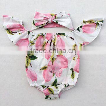 Newborn Lemon Printed Romper Baby Wear Clothes Off Shoulder Summer Cotton Playsuits