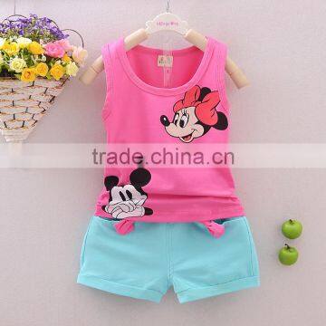 Cotton sleeveless vest girl shorts suit