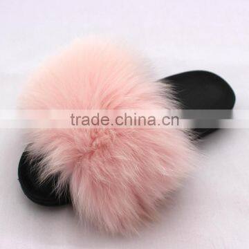 Myfur 2017 New Fashion Women Warmer Pink Soft Fox Fur Slipper