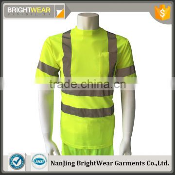 ANSI polyester birdeye short sleeve reflective tape men safety T-shirt