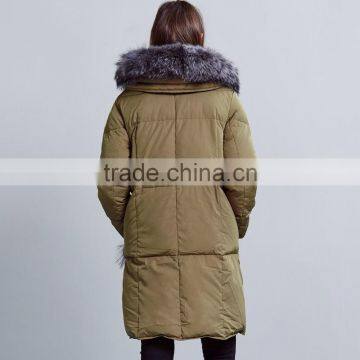 Women's Green Loose Fit Zipper-up Down Jacket/coat/wear With Fur Collar photo-4