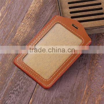 Top Quality Brown Business Leather Vertical ID Card Holder photo-3