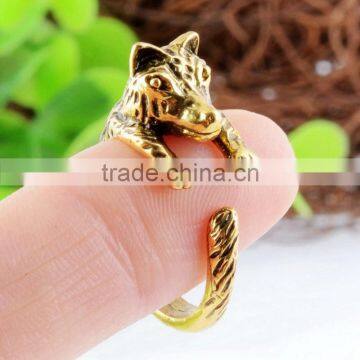 Wolf Animal Ring Jewelry Vintage Antique Gold Silver Wrap Adjustable Ring