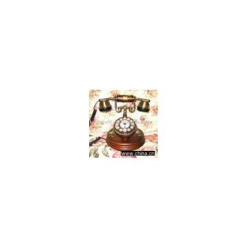 wood desk telephone with hand painted flowers