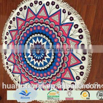 2016 hot sale new design printed super absorbed polyester round beach towel