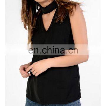 Latest new models blouses fashion neck blouse design with tie details