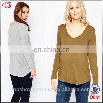 Maternity clothes manufacturers long sleeve V neck maternity t-shirts