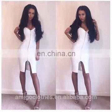 Amigo 2017 New Design Black Spaghetti Strap Slit Midi Bandage Dress Sexy Evening Dresses for Girls Party photo-4