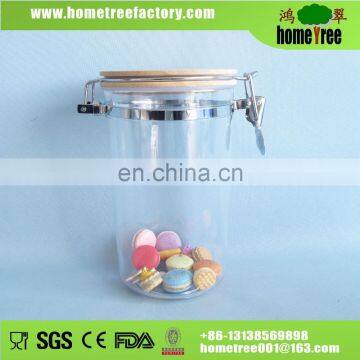 Tall Plastic AS PS Round Airtight Food Container with wooden lid