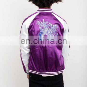 2017 Autumn fashion stand neck satin bomber/casual men's bomber jacket embroidery long sleeve bombers for OEM