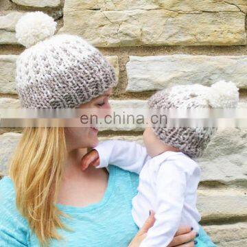 mommy baby children autumn and winter cotton knitted hats warm funky kids hat parenting cap with top ball