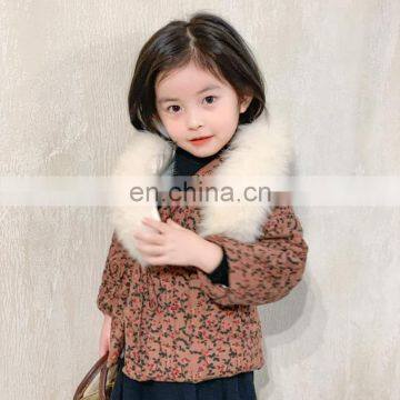 2020 winter new cotton printed small floral pastoral style lace short cotton-padded jacket Korean girl padded jacket