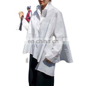 TWOTWINSTYLE Autumn Korean Womens Tops And Blouses Lapel Long Sleeve Loose Plus Size Asymmetrical Shirt Female