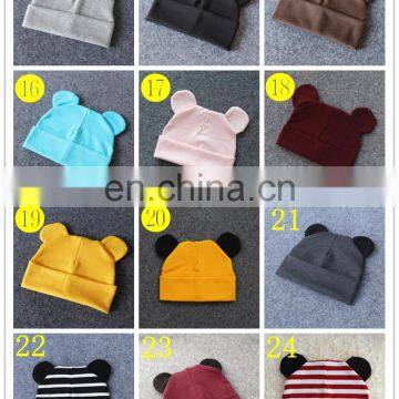 Baby Caps Toddler Newborn Girl Boy Cotton BEANIES With Ears Solid Striped Caps Spring Autumn 24Colors for 0-2T photo-3