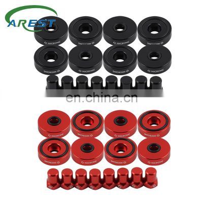 Carest Billet Aluminum 16Pcs Valve Cover Washer Seals Bolt Nuts Kit for B16 B18 VTEC Engines 8x Nuts+ 8x Washer Seals Black/Red