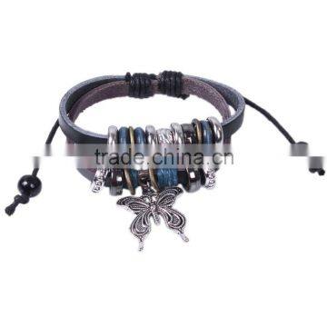 Handmade Zinc Alloy Leather Charm Pendant Bracelet Wholesale