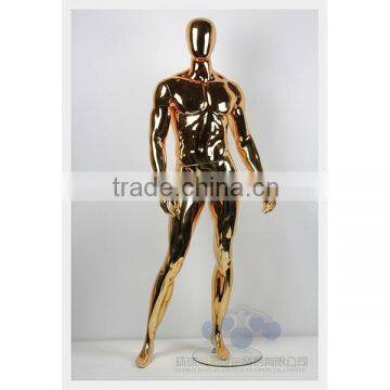 Gold chrome men display doll fiberglass male mannequin with egg head