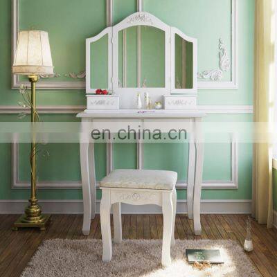French Style Carving Wood Dressing Table Set Bedroom Dresser photo-2
