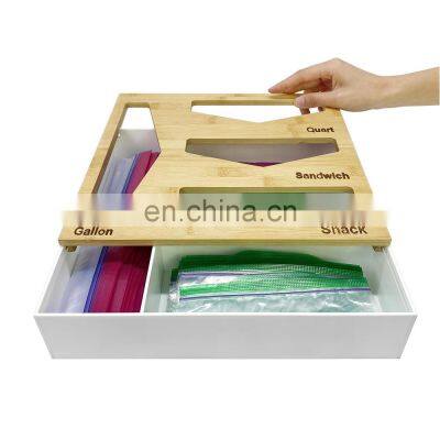 New Arrival Bags Storage Organizer Box Combine of Bamboo And Acrylic Material  With Bamboo Sliding Cover