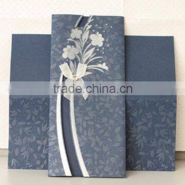 2016 Wholesale Navy Embossed Flower Theme Vintage Ceremony Invitation Cards