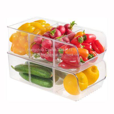 Refrigerator Organizer Bin With Removable Dividers Clear Plastic Storage Container for Freezer, Kitchen Cabinets Pantry Storage photo-3
