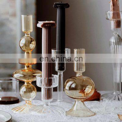 Nordic Long Stem Glass Cylinder Candle Holder Glass Candle Vessel Candlestick For Home Decor photo-4