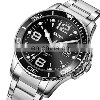 Hot Selling Skmei 9278 Black Quartz Wrist Watch for Men Stainless Steel Strap Waterproof 30 Meters