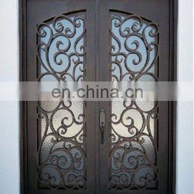 Luxury Residential Front Gate High Quality Tempered Glass Black Frame Unique Design Security Entry Wrought Iron Exterior Door
