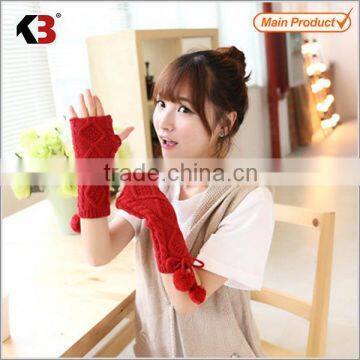 2016 New design fingerless gloves knitting red cotton gloves fashionable ladies knit gloves