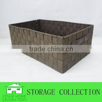 rectangular decorative nylon woven storage basket with PU handle