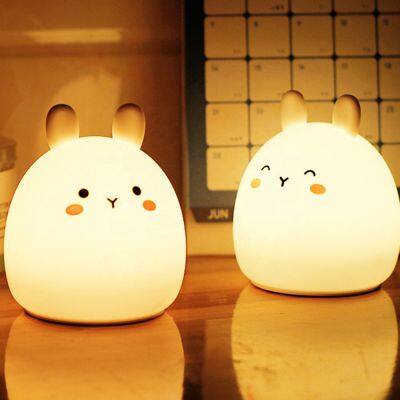 Colorful Rabbit Small Cat Soft Silicon LED Night Light for Kids children Table Lamp bedroom light Changing Tap control remote