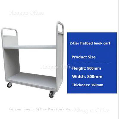 Metal File Storage Cart：White Commercial Office Furniture—Moving Document Organizer Rolling Library Book Cart With Ergonomic Handle And Quiet Casters