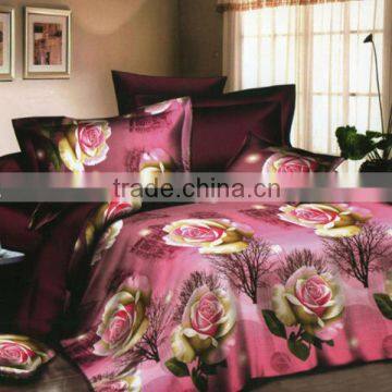 100% POLYESTER IMITATED REACTIVE PRINTING FLOWER PINK-COFFEE COLOR 3D BEDDING SETS