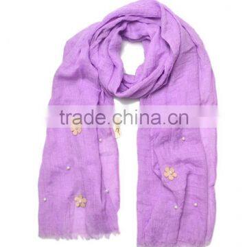 2015 Autumn Winter Newest Small Flower Applique Pearl Beads Fixed Soft Cotton Baby Girl Scarf photo-6