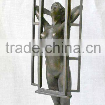 Bronze naked lady in front of mirror statue