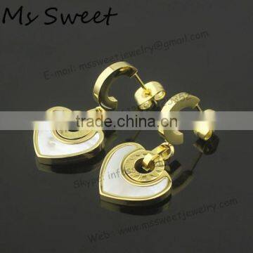 saudi gold jewelry white shell heart earrings for wedding