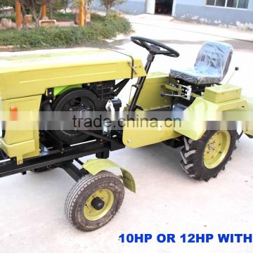 10HP,12HP mini tractor with tiller,trailer,disc plow,4 wheels