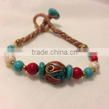 Thailand handmade bracelet bangle with turquoise and brass beads