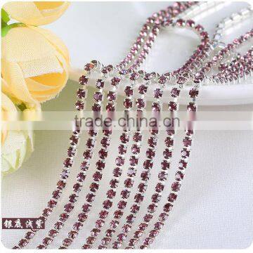 Purple Silver Plating Wholesales AAA Quality Shinny Close Crystal Cup Claw Rhinestone Chain for Jewelry Cheapest