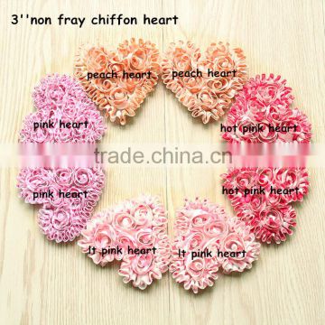 Beautiful wholesale 3" Chiffon Fabric Heart Rosett Wedding Flower For The Valentine's Day Baby/Chrildren Hair Accessories