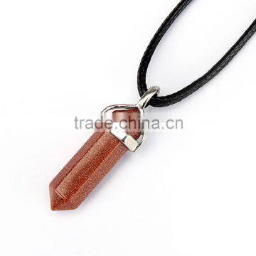 Beautiful 1pcs Gold Sand Stone Silver Plated Healing Point Gemstone Pendant (Chain is not Included)