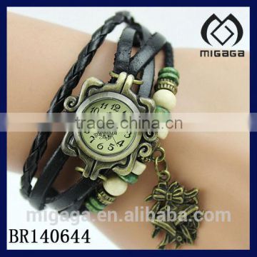 black braided leather strap bracelet with christmas gingle bell charm bracelet