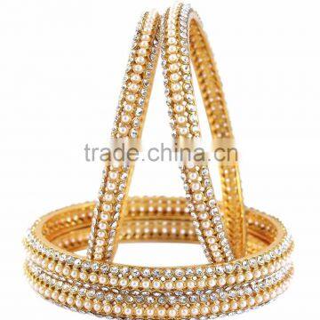 Indian Traditional Fashion Gold Plated Polki 4Pcs Bangle Set