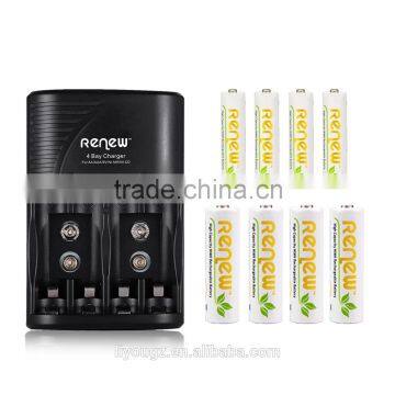 2016 HOT!!! RENEW S2 4Bay Quick Smart AA AAA Battery Charger with 4pcs 2950mAh AA&4pcs 1200mAh AAA Rechargeable Batteries