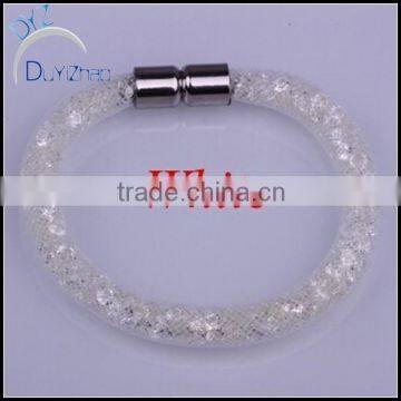 White beads crystal stardust magnetic mesh bracelet