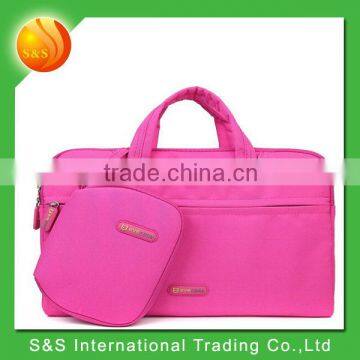 Hot pink stylish polyester waterproof laptop bag with pouch bag+mouse pad